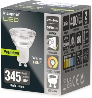Integral LED spot GU10, dimbaar, 1.800 - 2.700 K, 3,6 W, 400 lumen — detail 2
