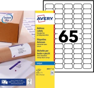 Avery witte etiketten QuickDry ft 38,1 x 21,2 mm (b x h), 6.500 stuks, 65 per blad — detail 2