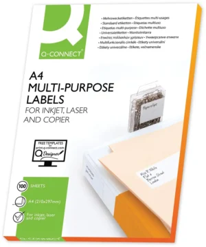 Q-CONNECT etiketten, wit, ronde hoeken, 99,1 x 67,7 mm, 100 vel, 8 etiketten per vel — multifunctionele etiketten