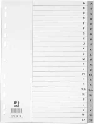 Q-CONNECT tabbladen, A4, PP, 4-gaatsperforatie, met indexblad, set van A-Z, 24 tabs, grijs — alfabetische tabbladen