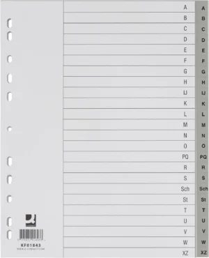 Q-CONNECT tabbladen, A4, PP, 11-gaatsperforatie, set van A-Z, 24 tabs, grijs — alfabetische tabbladen