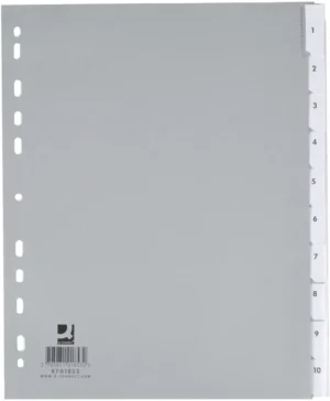 Q-CONNECT tabbladen, A4, PP, 11-gaatsperforatie, 10 tabs, grijs — neutrale tabbladen