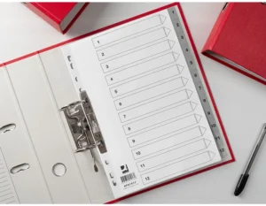 Q-CONNECT tabbladen, A4, PP, 11-gaatsperforatie, met indexblad, set van 1-12, grijs — detail 2