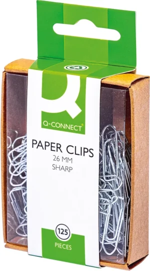 Doos Q-CONNECT papierklemmen van 26 mm in metaalkleur, 125 stuks