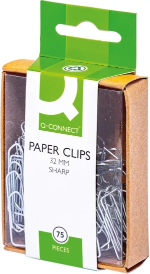 Doos Q-CONNECT papierklemmen van 32 mm met 75 stuks gegalvaniseerd staal