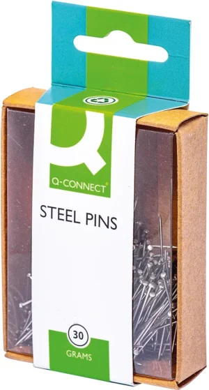 Q-CONNECT kopspelden, 0,85 x 30 mm, vernikkeld, doos van 30 gram — naald