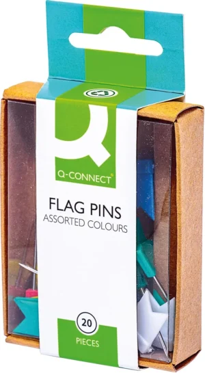 Doosje Q-CONNECT vlagspelden in geassorteerde kleuren, 20 stuks