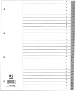 Q-CONNECT tabbladen, A4, PP, 11-gaatspeforatie, met indexblad, set van 1-31, 31 tabs, grijs — detail 2