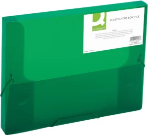 Groene Q-CONNECT elastobox A4 met elastieken en rug van 25 mm