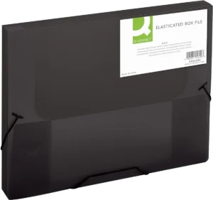 Zwarte Q-CONNECT elastobox A4 met elastieksluiting en rug van 25 mm