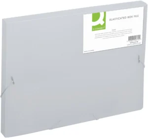 Transparante Q-Connect elastobox A4 met elastieken sluiting en rug van 25 mm