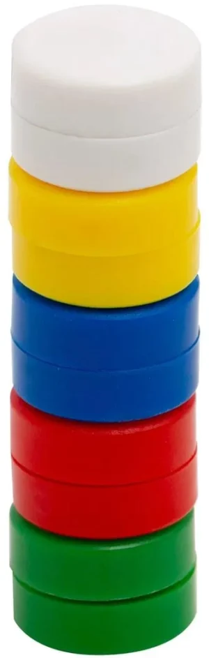Q-CONNECT magneten van 20 mm in wit, geel, rood, groen en blauw, pak van 10 stuks