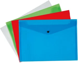 Q-CONNECT documentenmap, A4, transparante PP, drukknopsluiting, geassorteerde kleuren, pak van 12 stuks — documentenmappen uit kunststof