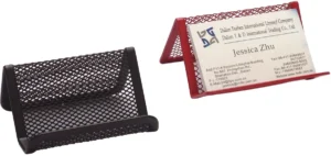 Zwarte Q-CONNECT visitekaartenhouder van mesh metaal, 11 Ć 7,5 Ć 5 cm