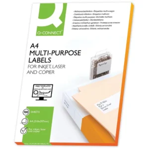Q-CONNECT etiketten, wit, ronde hoeken, 210 x 148,5 mm, 100 vel, 2 etiketten per vel — multifunctionele etiketten