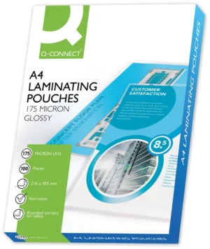 Doos Q-CONNECT lamineeretui A4 van 2 Ć 175 micron met 100 stuks
