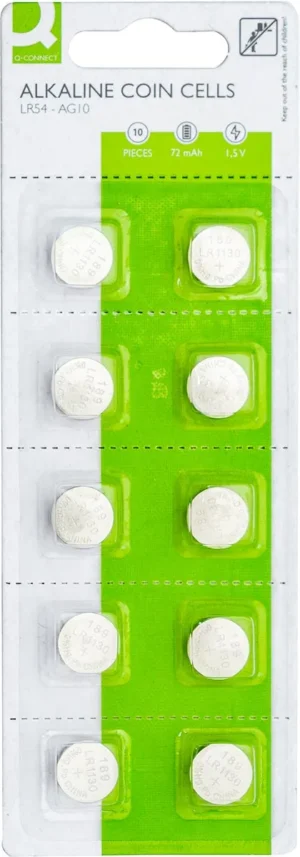 Q-CONNECT knoopcel, alkaline, LR54, blister van 10 stuks — niet-oplaadbare batterijen