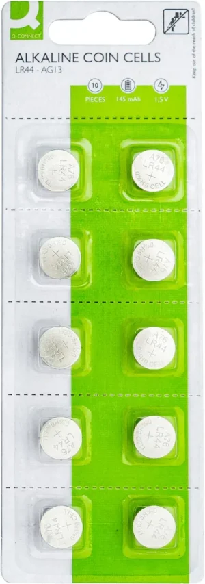 Q-CONNECT knoopcel, alkaline, LR44, blister van 10 stuks — niet-oplaadbare batterijen