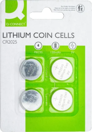 Q-CONNECT knoopcel, lithium, CR2025, blister van 4 stuks — niet-oplaadbare batterijen