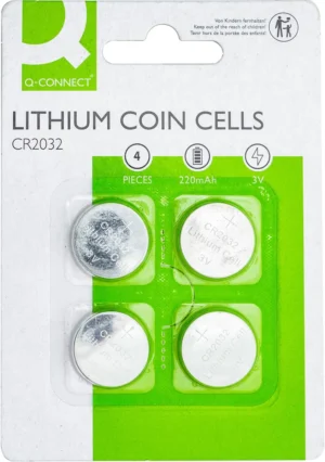 Q-CONNECT knoopcel, lithium, CR2032, blister van 4 stuks — niet-oplaadbare batterijen