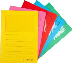 Q-CONNECT L-map met venster, 120 g/m², A4, pak van 100 stuks, donkere geassorteerde kleuren — l-mappen uit karton