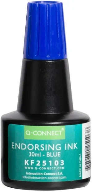 Q-CONNECT stempelinkt, flesje van 28 ml, blauw — stempelkussens en -inkten