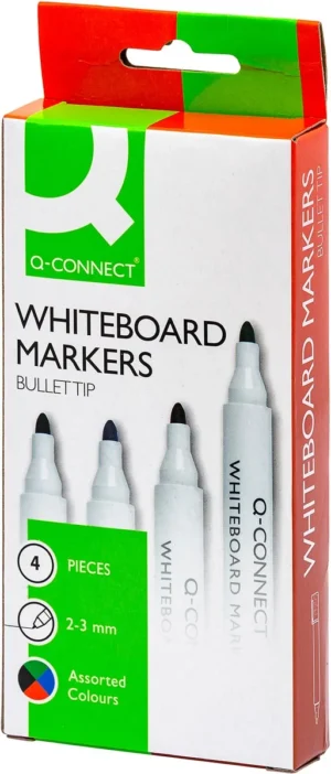 Q-CONNECT whiteboardmarker, in geassorteerde kleuren, doosje van 4 stuks — detail 2