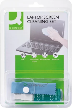 Q-CONNECT reinigingsspray, voor scherm en toetsenbord, inclusief doek, 25 ml — reinigingsproduct