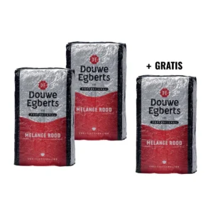 ACTIE DOUWE EGBERTS: 2 +1 GRATIS: Gemalen koffie voor snelfilters Rood, pak van 1 kg — drank en eetwaren