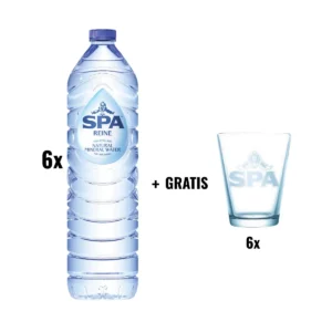 ACTIE SPA: 1 x Spa Reine water, fles van 1,5 liter, pak van 6 stuks + 1 x Spa glas, 6 stuks — drank en eetwaren