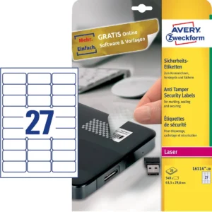 Avery bestendige veiligheidsetiketten, ft 63,5 x 29,6 mm, 540 stuks, 27 per vel, doos van 20 vel — detail 2