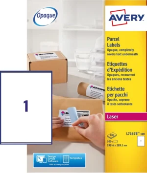 Avery L7167B-100 BlockOut zelfklevende etiketten QuickPeel, ft 199,6 x 289,1 mm (b x h), 100 etiketten — detail 2