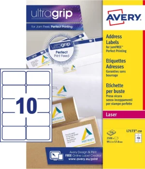 Avery witte laseretiketten ft 99,1 x 57 mm, 2500 stuks, 10 per vel — detail 2