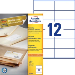 Avery Witte gerecycleerde universele etiketten ft 105 x 48 mm (b x h), 1.200 stuks, 12 per blad — detail 2