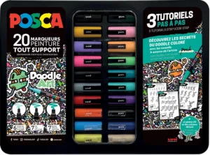 Uni Posca paintmarker Doodle Art, verschillende punten, metalen koffer van 20 stuks — paint markers