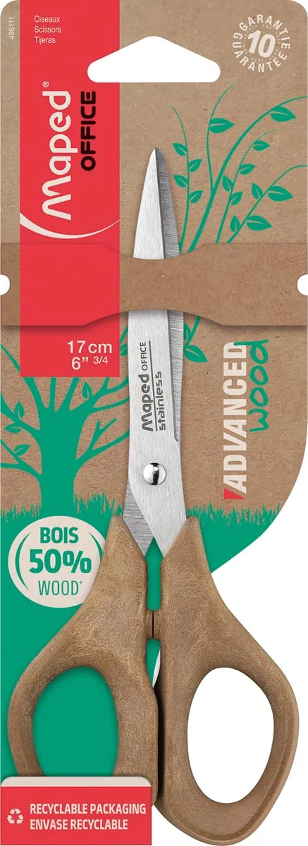 Maped Office schaar Advanced Wood van 17 cm met bruine ringen op blister
