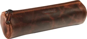 Maverick lederen pennenzak, rond, large, bruin — pennenzakje