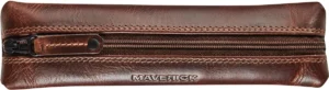 Maverick lederen pennenzak, vlak, bruin — pennenzakje