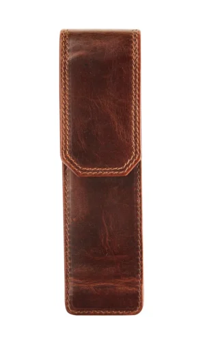 Maverick lederen pen etui voor 2 pennen, bruin — detail 2