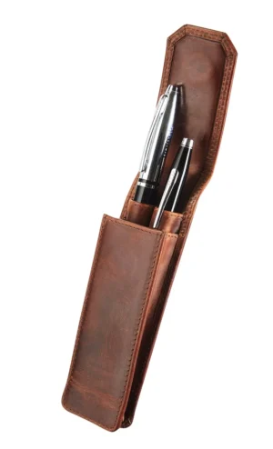 Maverick lederen pen etui voor 2 pennen, bruin — pennenzakje