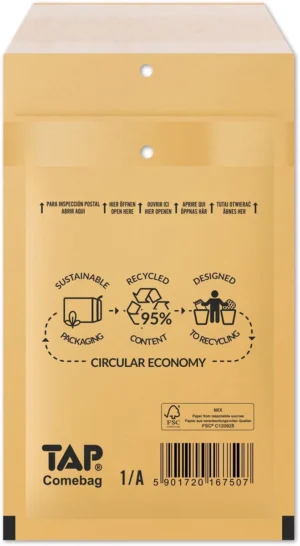 Comebag luchtkussenenveloppen, ft 100 x 165 mm, met stripsluiting, bruin, doos van 200 stuks — beschermingsenvelop