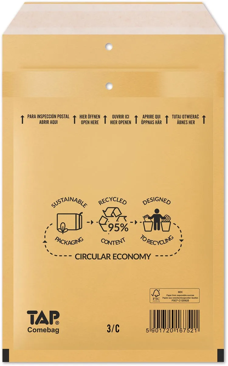 Comebag luchtkussenenveloppen, ft 150 x 215 mm, met stripsluiting, bruin, doos van 100 stuks — beschermingsenvelop