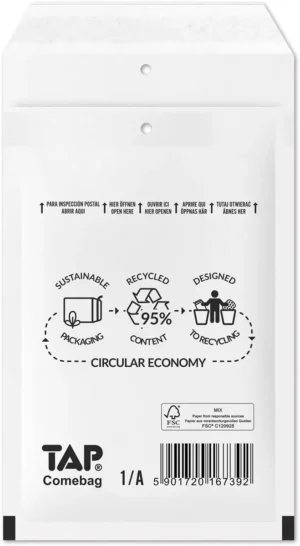 Comebag luchtkussenenveloppen, ft 100 x 165 mm, met stripsluiting, wit, doos van 200 stuks — beschermingsenvelop