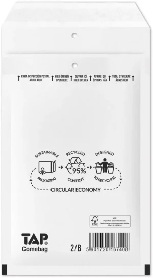 Comebag luchtkussenenveloppen, ft 120 x 215 mm, met stripsluiting, wit, doos van 200 stuks — beschermingsenvelop