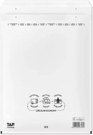 Comebag luchtkussenenveloppen, ft 350 x 470 mm, met stripsluiting, wit, doos van 100 stuks — beschermingsenvelop