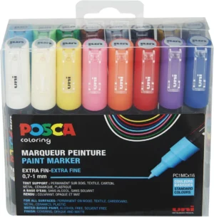 Etui met 16 Posca PC-1MC paintmarkers in geassorteerde kleuren
