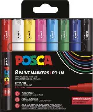 Etui van 8 Posca PC-1MC paintmarkers in geassorteerde basiskleuren