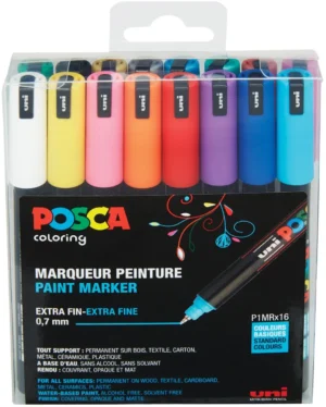 Doos Uni POSCA PC-1MR paintmarkers van 0,7 mm met 16 geassorteerde kleuren