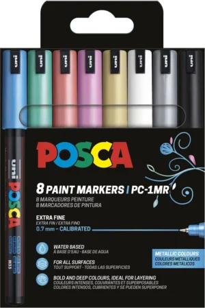 Etui van 8 Posca PC-1MR paintmarkers met 0,7 mm punt in metallic kleuren