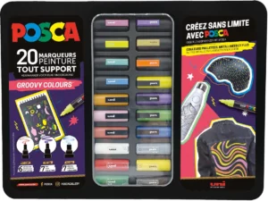 Posca paintmarkers, metalen doos van 20 stuks, assorti, ontwerp Groovy Colours — paint markers